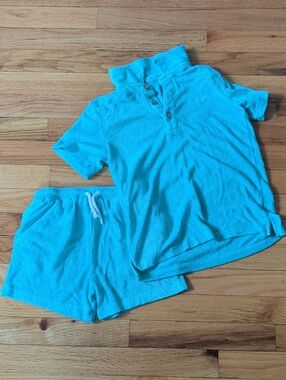 Love and Grow Turquoise Terry Short Set - Polo Style Top & Drawstring Shorts